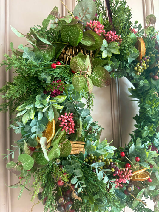 Christmas Wreath | Faux Floral Winter Door Decor - “Cinnamon & Spice”