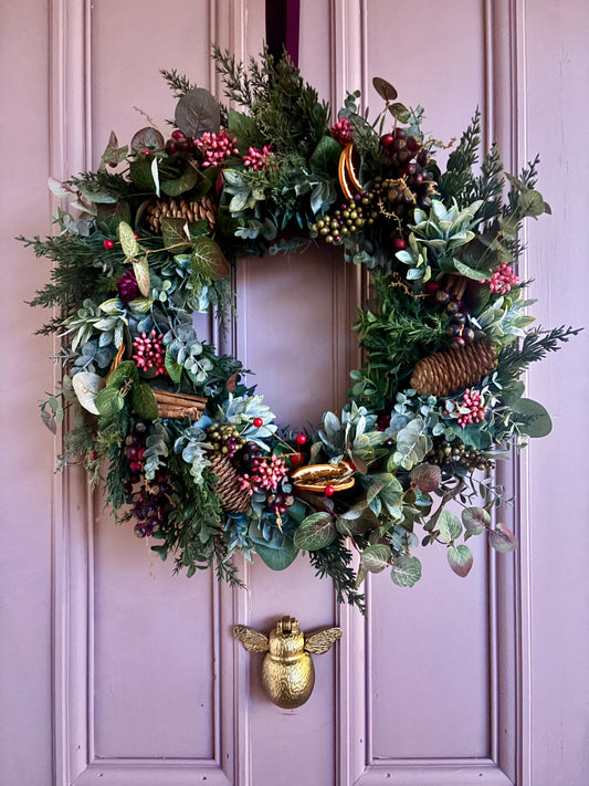 Christmas Wreath | Faux Floral Winter Door Decor - “Cinnamon & Spice”