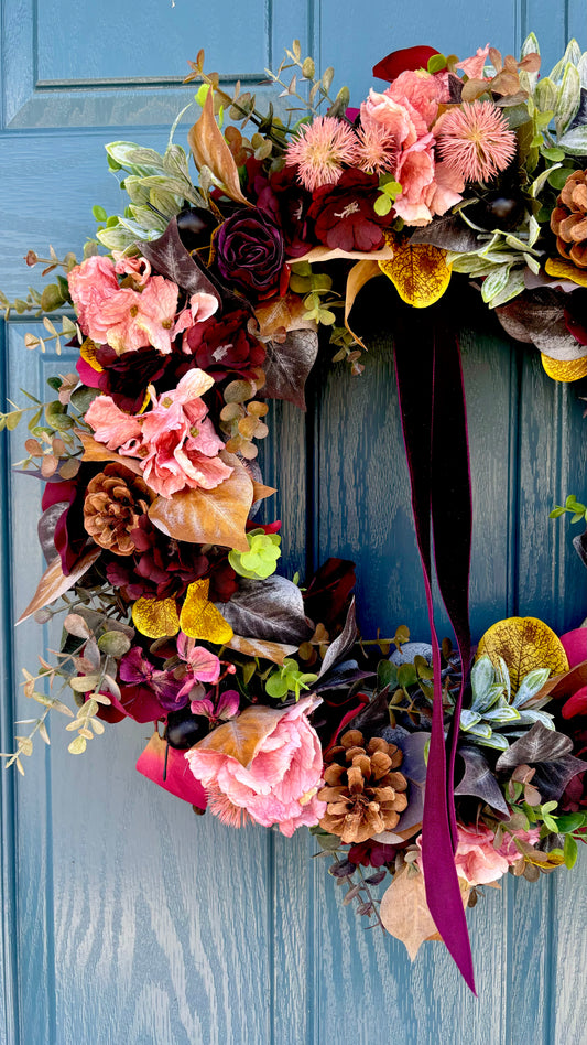 Autumn Wreath | Faux Floral Door Decor - “Mulberry Fall”