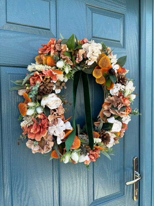 Autumn Wreath | Faux Floral Door Decor - Autumn Rust