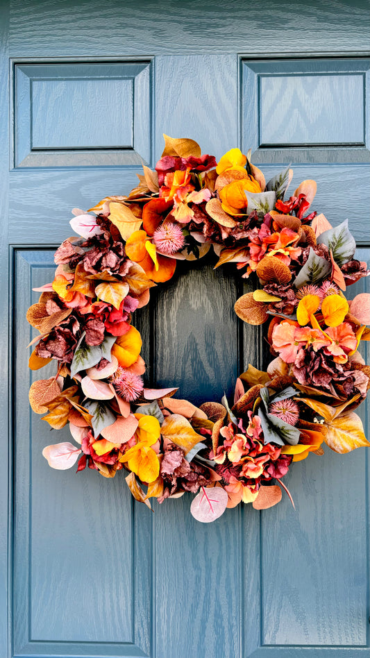 Autumn Wreath | Faux Floral Door Decor - “Amber Fall”