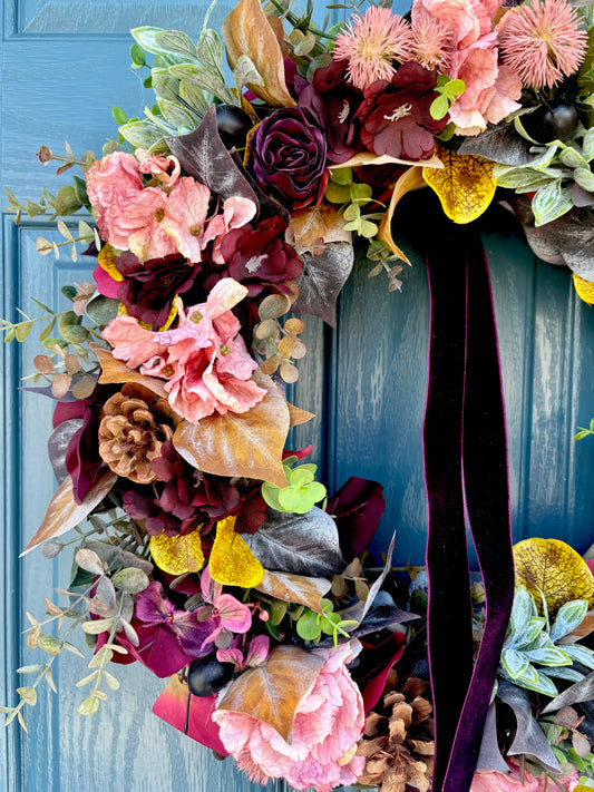 Autumn Wreath | Faux Floral Door Decor - “Mulberry Fall”
