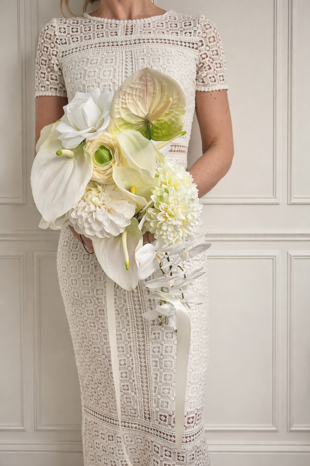 Luxury White Faux Wedding Bouquet | Real Touch Calla Lily & Orchid Bridal Bouquet | Timeless Artificial Flowers