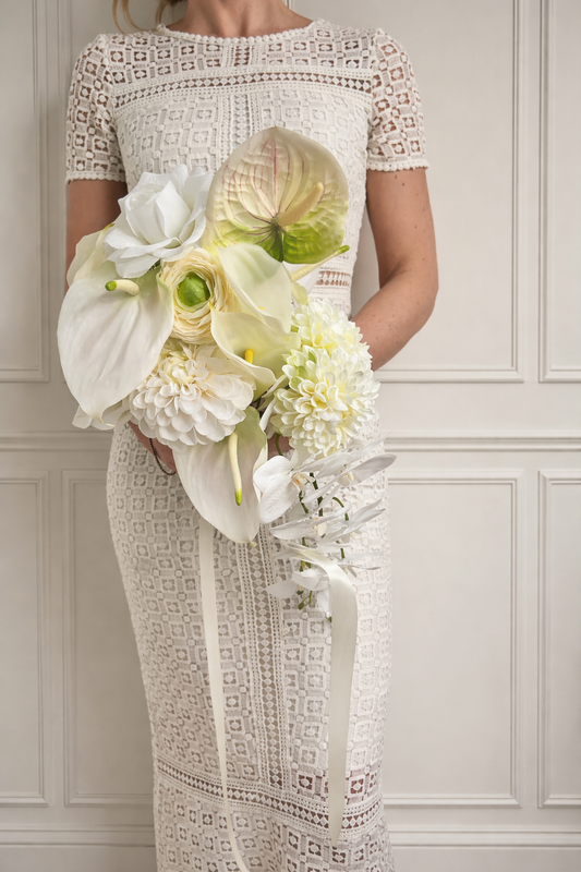 Luxury White Faux Wedding Bouquet | Real Touch Calla Lily & Orchid Bridal Bouquet | Timeless Artificial Flowers