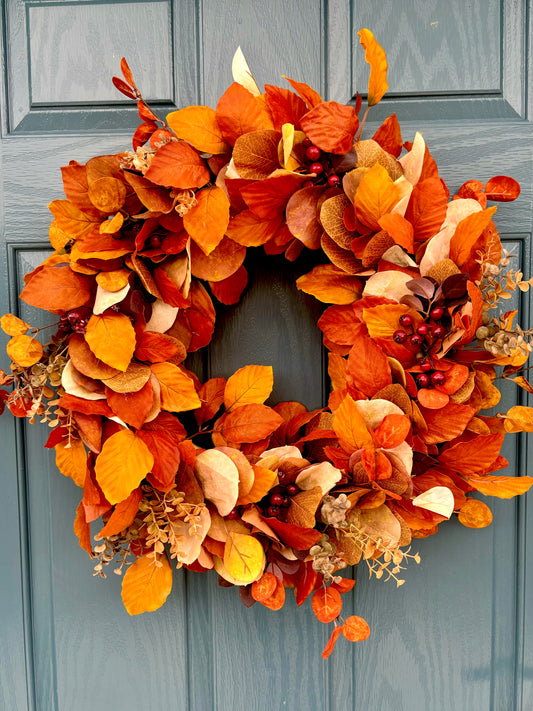 Autumn Wreath | Faux Floral Door Decor - “Golden Oak”