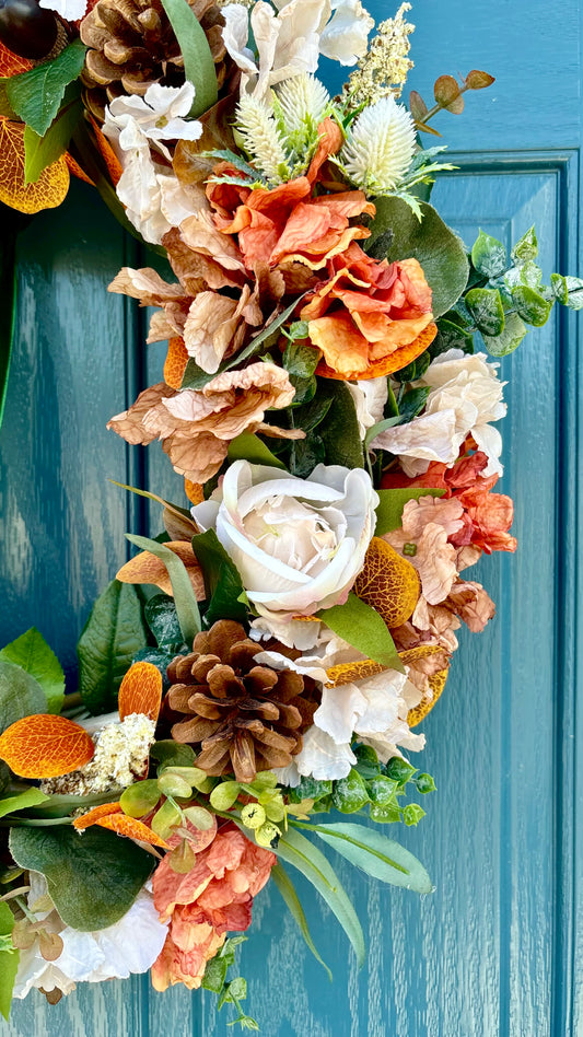 Autumn Wreath | Faux Floral Door Decor - “Autumn Rust”