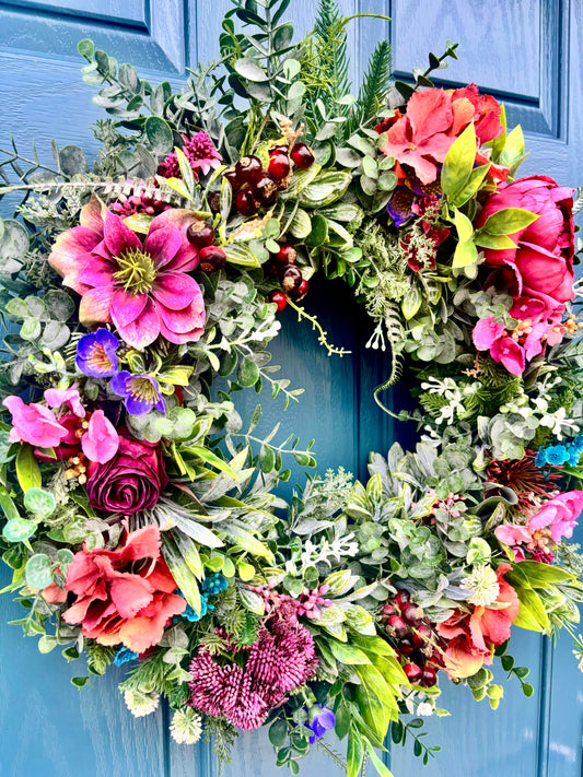 Winter Wreath | Faux Floral Door Decor “Winter Bloom”