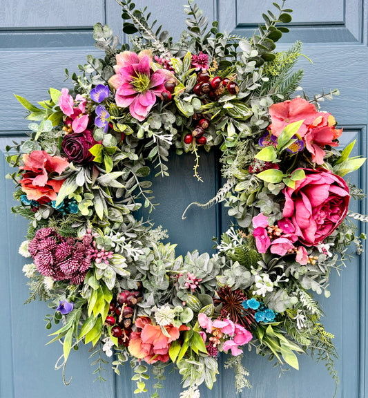 Winter Wreath | Faux Floral Door Decor “Winter Bloom”