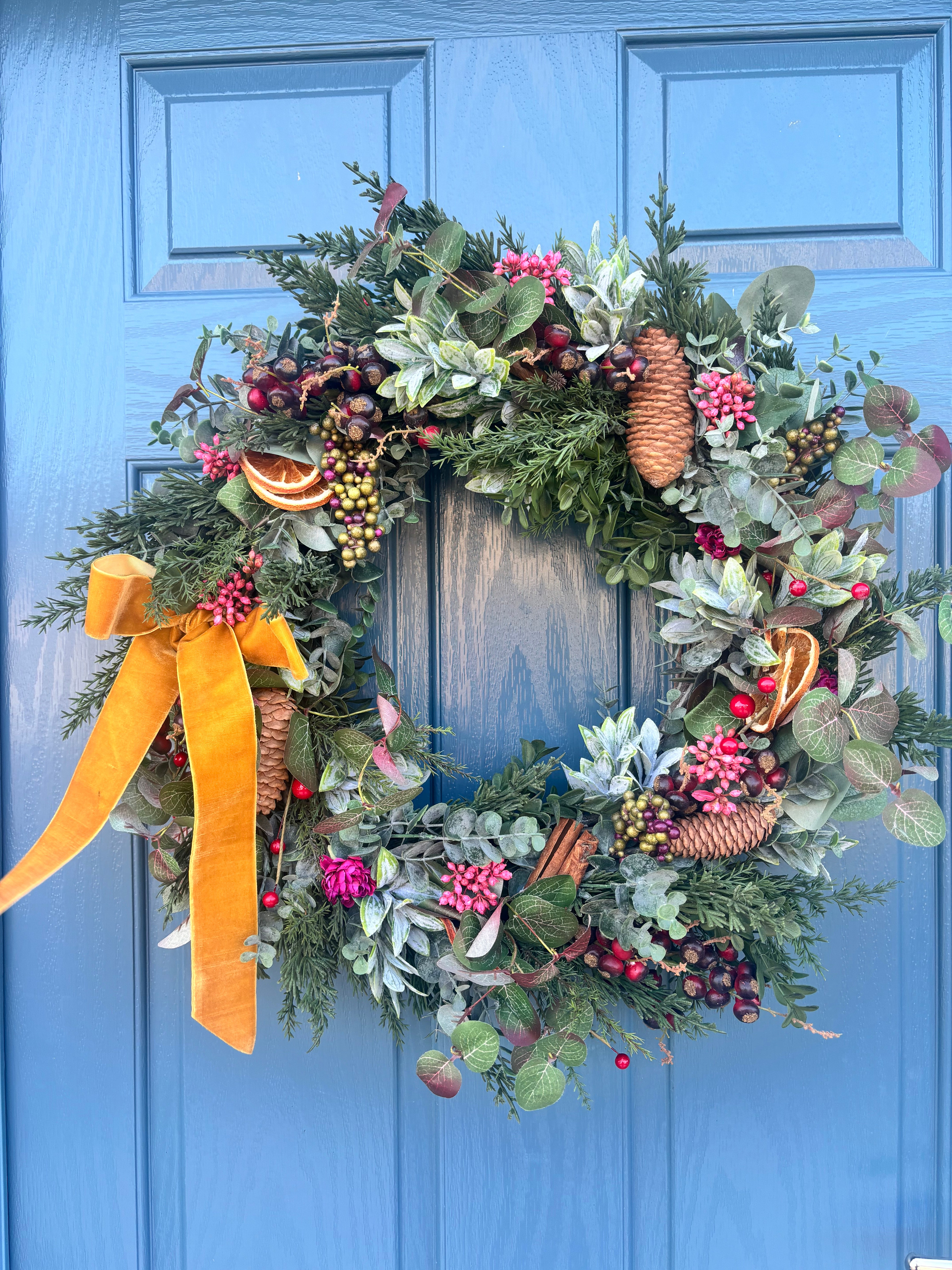 Christmas Wreath | Faux Floral Winter Door Decor - “Cinnamon