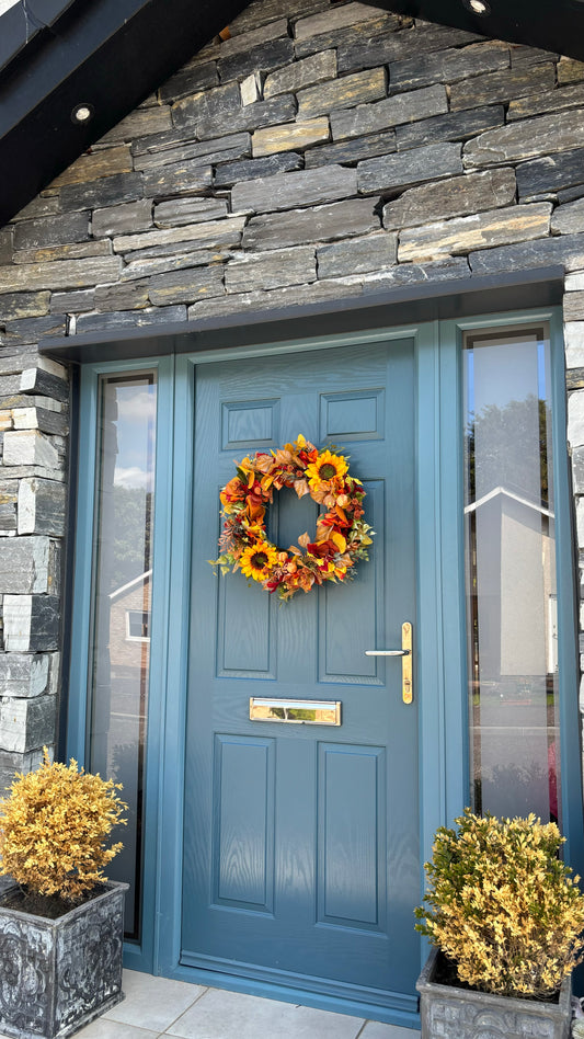 Autumn Wreath | Faux Floral Door Decor - “Sunflower Dream”