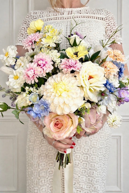 Luxury Bright Faux Wedding Bouquet | Real Touch Rose Bridal Bouquet | Romantic Artificial Flowers