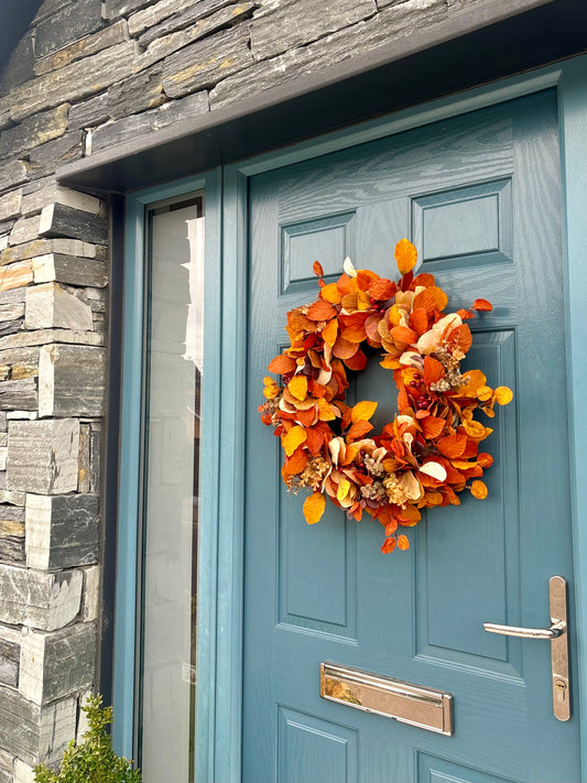 Autumn Wreath | Faux Floral Door Decor - “Golden Oak”