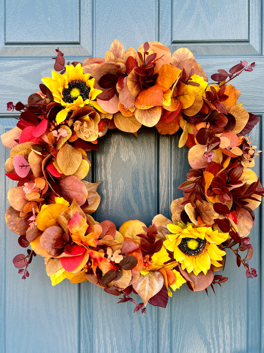 Autumn Wreath | Faux Floral Door Decor - “Sunflower Dream”
